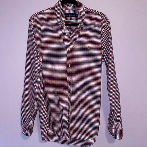 Ralph Lauren M Button-Up Shirt Red Blue Checkered Plaid Long Sleeve - Picture 1 of 5